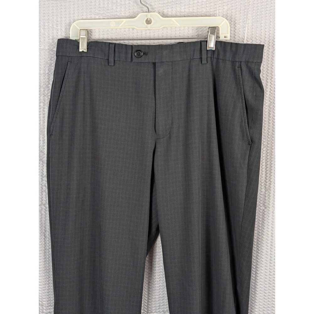 Perry Ellis Premium Men 36x32 Dark Grey Micro Check Dress Pants Slack Flat Front